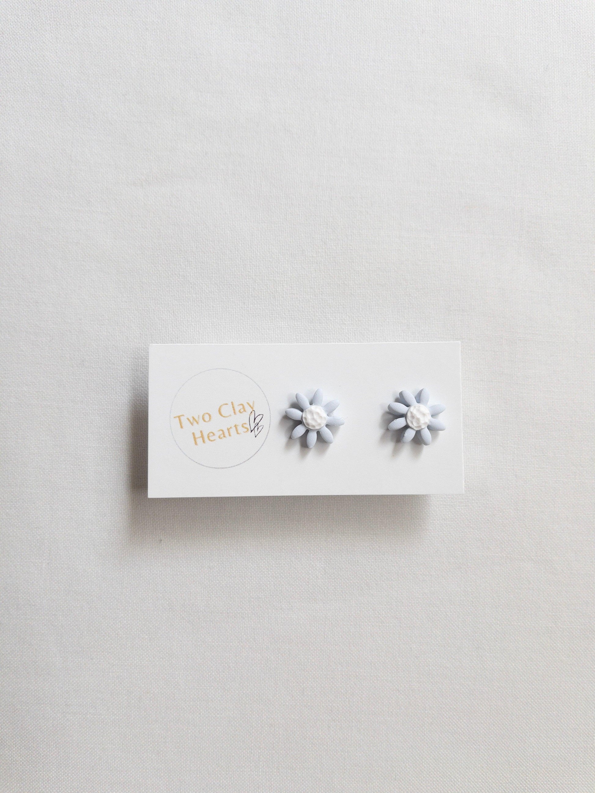 Small Polymer Clay Flower Studs - Two Clay Hearts