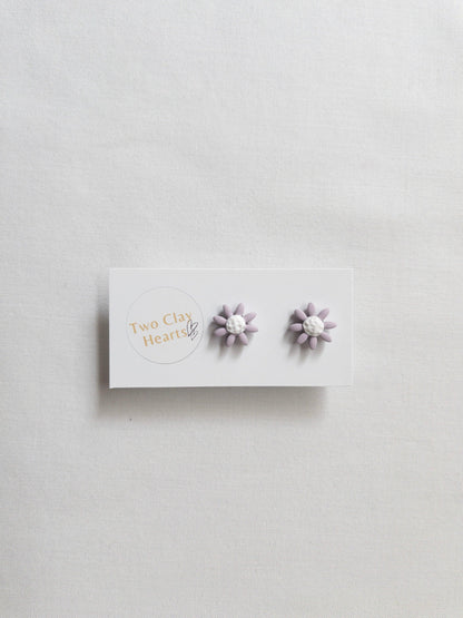 Small Polymer Clay Flower Studs - Two Clay Hearts