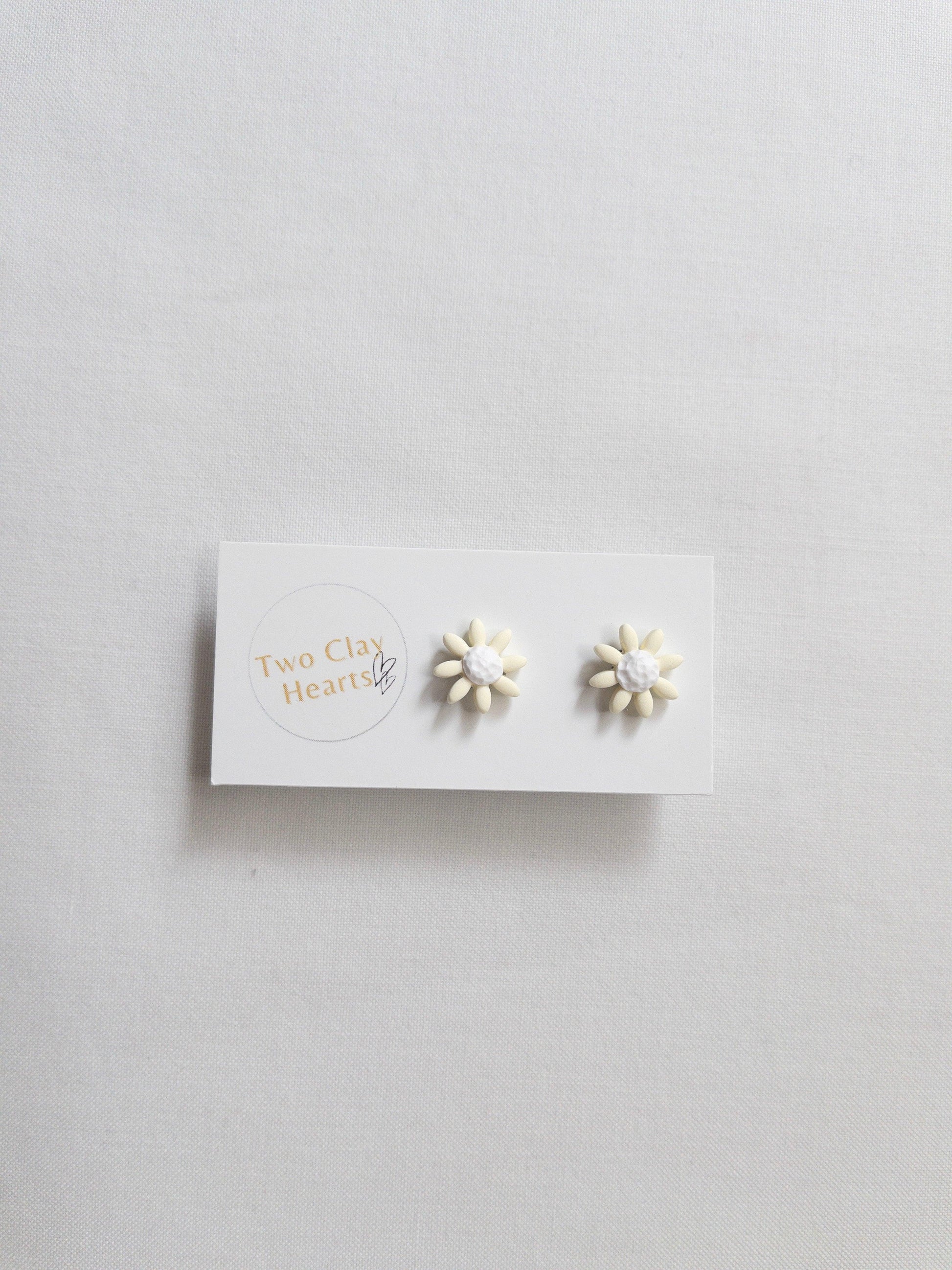 Small Polymer Clay Flower Studs - Two Clay Hearts