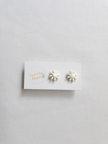 Small Polymer Clay Flower Studs - Two Clay Hearts