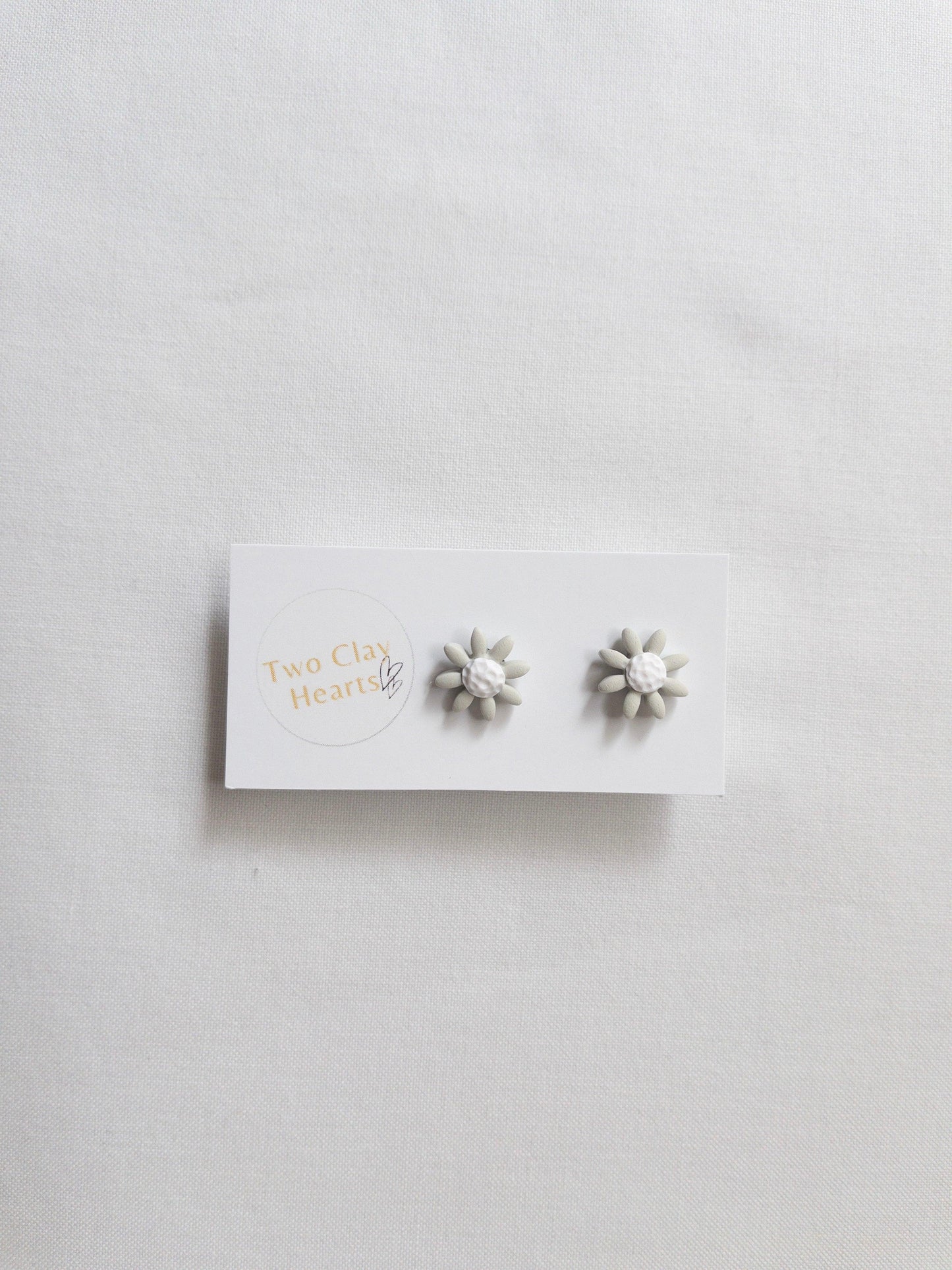 Small Polymer Clay Flower Studs - Two Clay Hearts