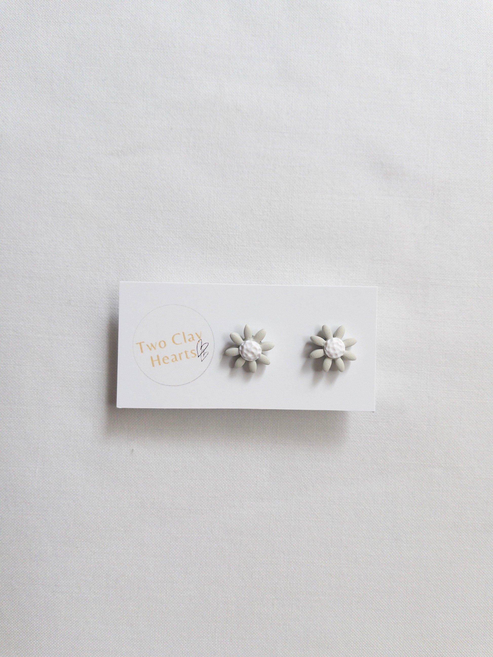 Small Polymer Clay Flower Studs - Two Clay Hearts