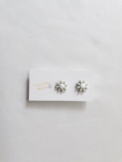 Small Polymer Clay Flower Studs - Two Clay Hearts