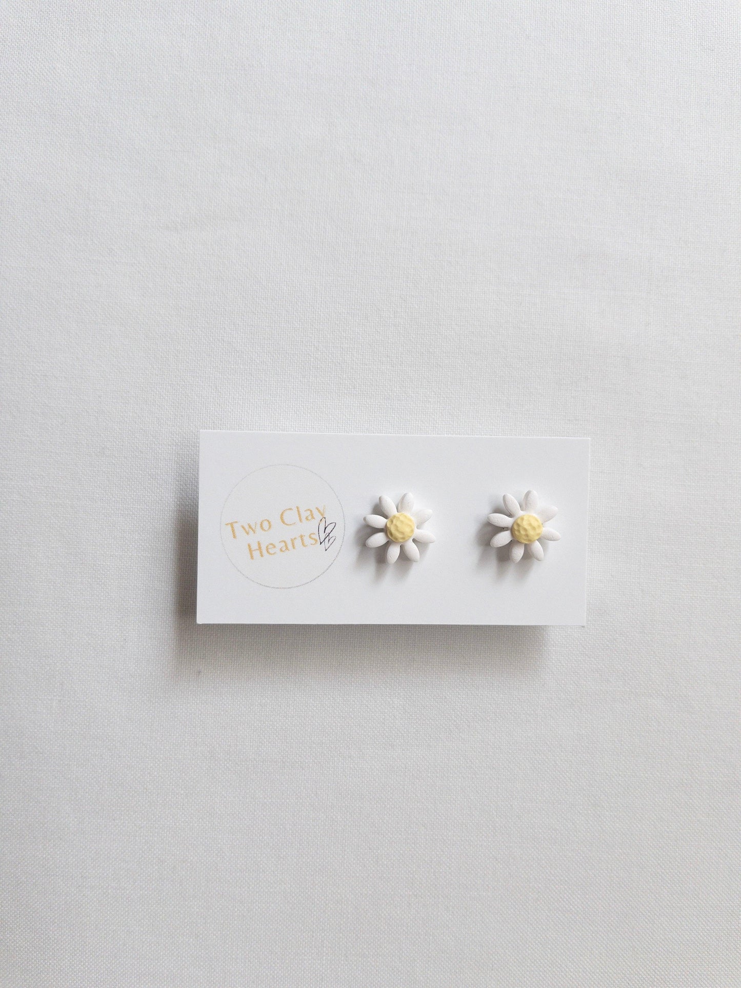 Small Polymer Clay Flower Studs - Two Clay Hearts