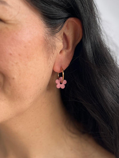 Small Simple Flower Hoop Earrings - Multiple Colours Available - Two Clay Hearts