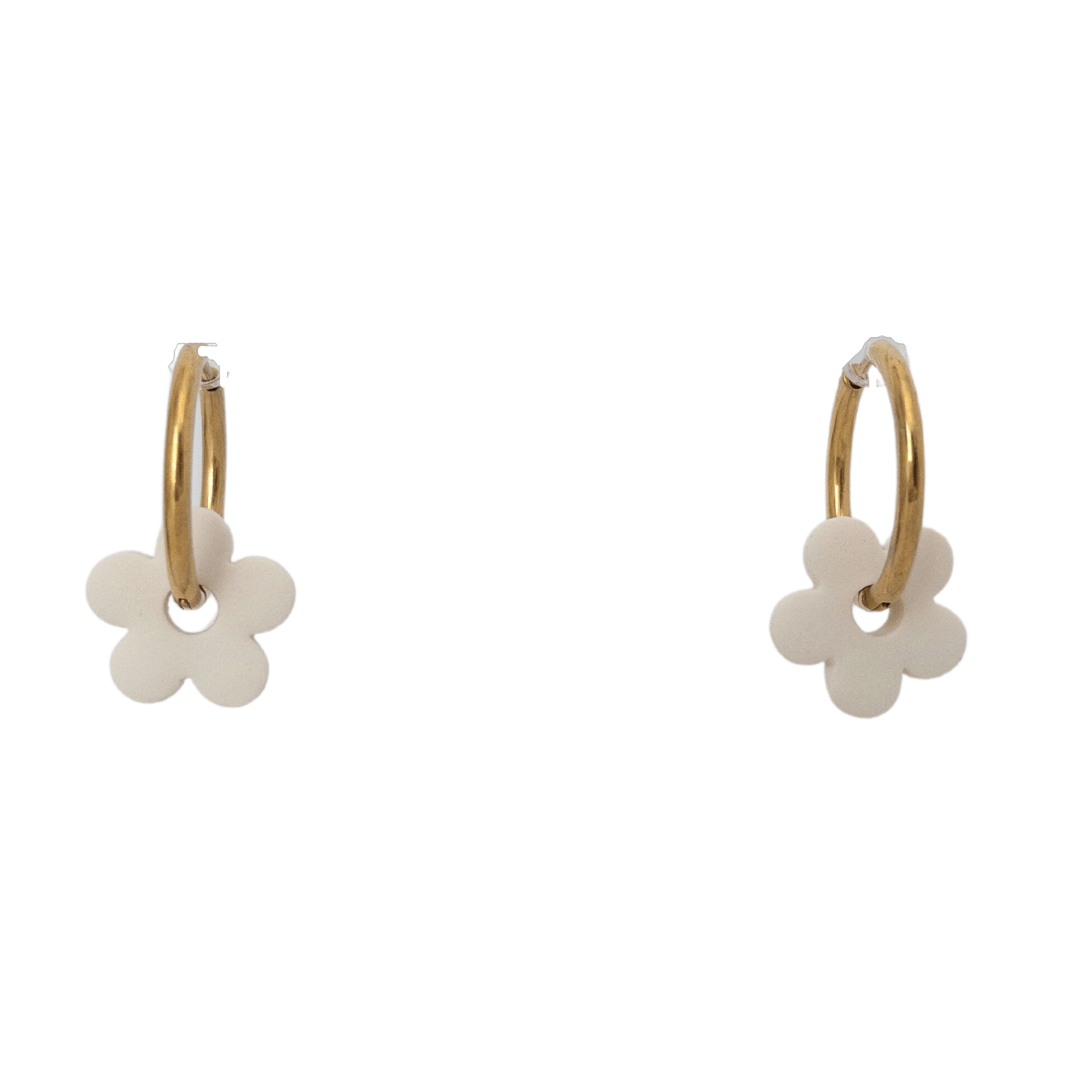 Small Simple Flower Hoop Earrings - Multiple Colours Available - Two Clay Hearts