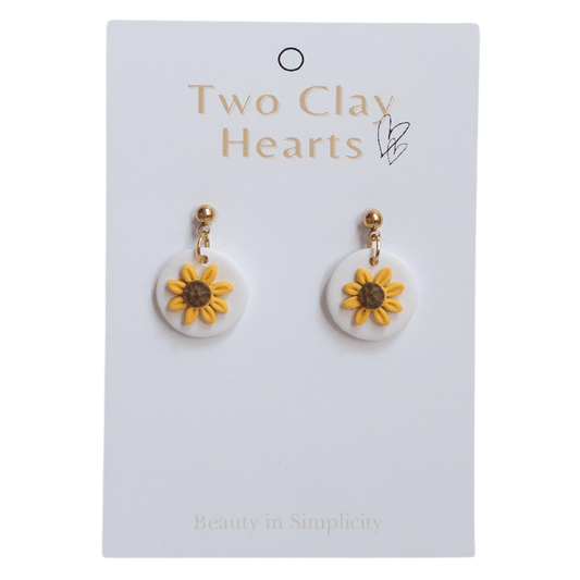 Small sunflower dangle earrings with gold ball top
