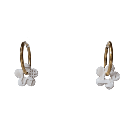 White lace and gold flower hoop earring