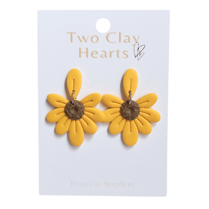 Sunflower petal shaped, yellow dangle earrings