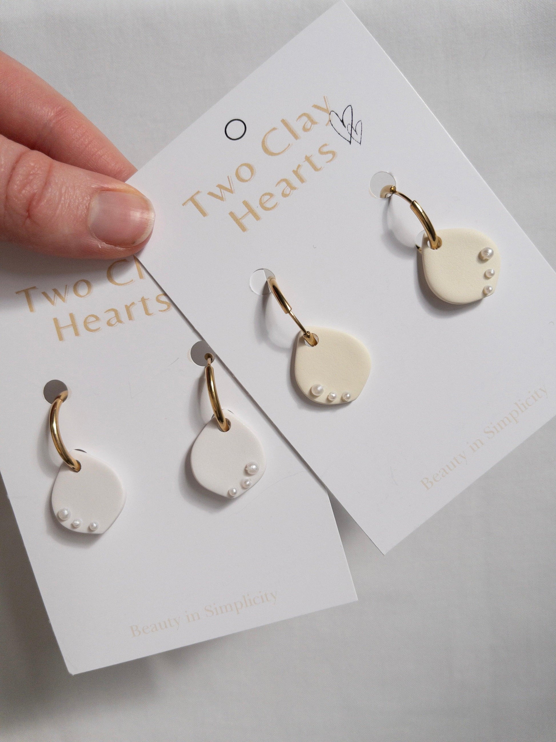 Yellow Clay Teardrop Hoops with Pearl Details - Two Clay Hearts